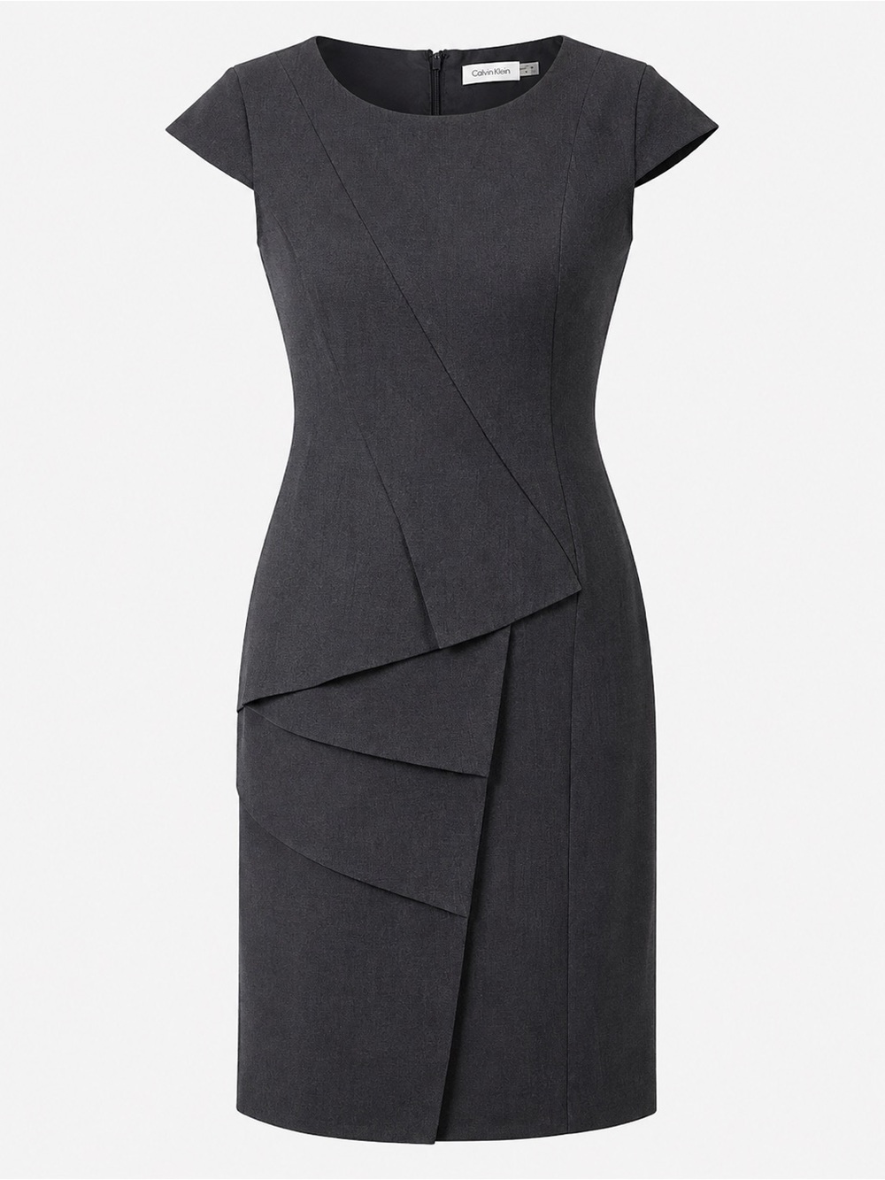 Calvin Klein Dress Size 6 Charcoal Gray Asymmetrical Layered Sheath Career